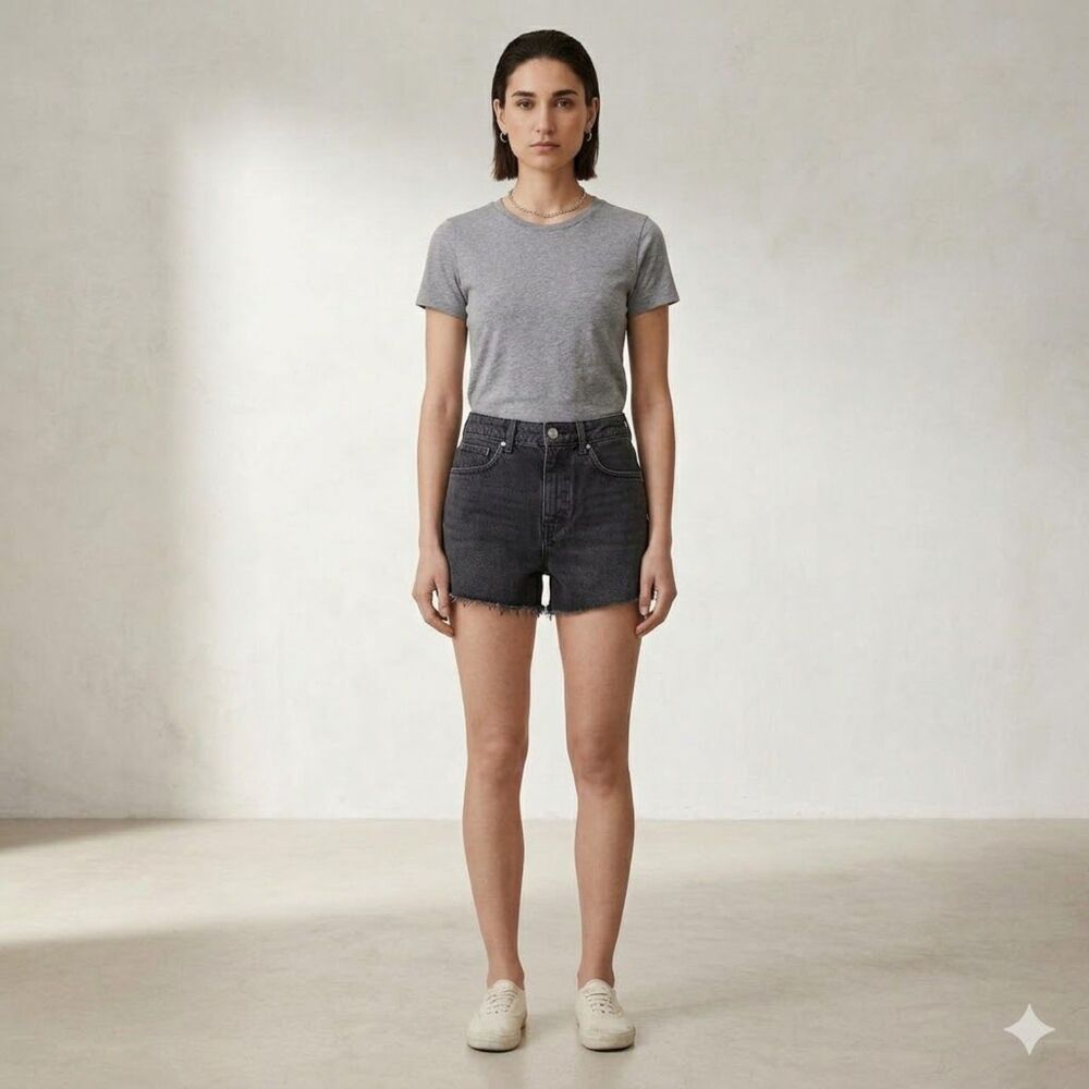 90s High Waisted Washed Black Raw Hem Denim Cutoff Shorts